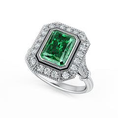 Emerald & Diamond Art Deco Cocktail Ring