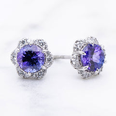 Tanzanite and Diamond Halo Stud Earrings