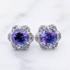 Tanzanite and Diamond Halo Stud Earrings