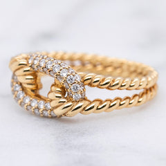 Yellow Gold & Pave Diamond Rope Ring