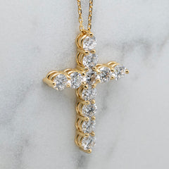 18k Yellow Gold Lab Grown Diamond Cross Pendant & Chain